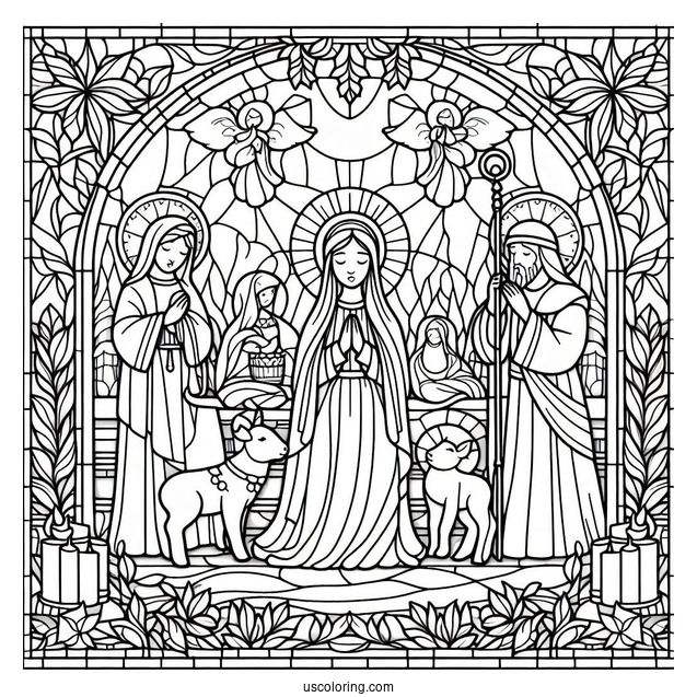 Easy Nativity Stained Glass Coloring Page For Kids