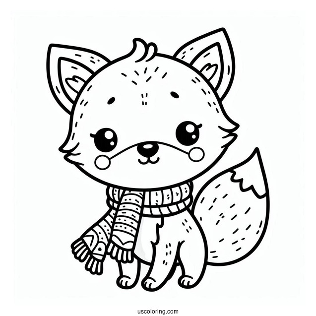 Playful Fox Coloring Page Wearing A Scarf For Kids