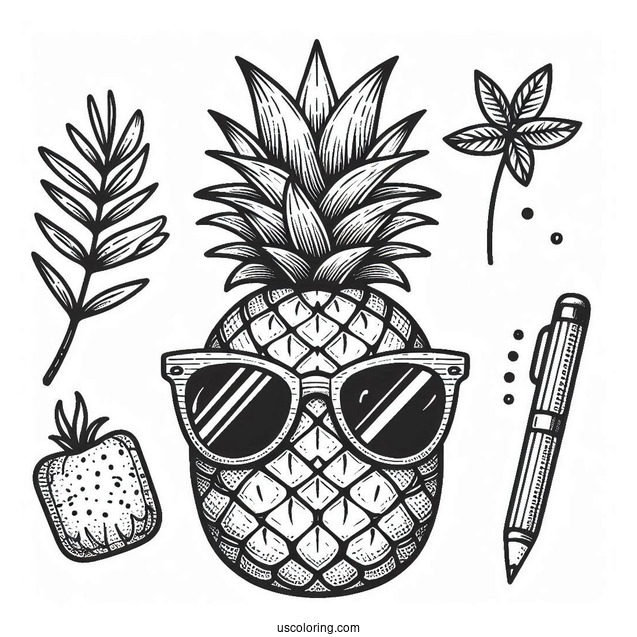 Easy Coloring Page Of Pineapple Wearing Sunglasses