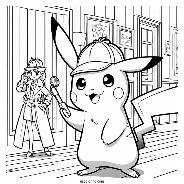 Detective Pikachu Coloring In For Kids