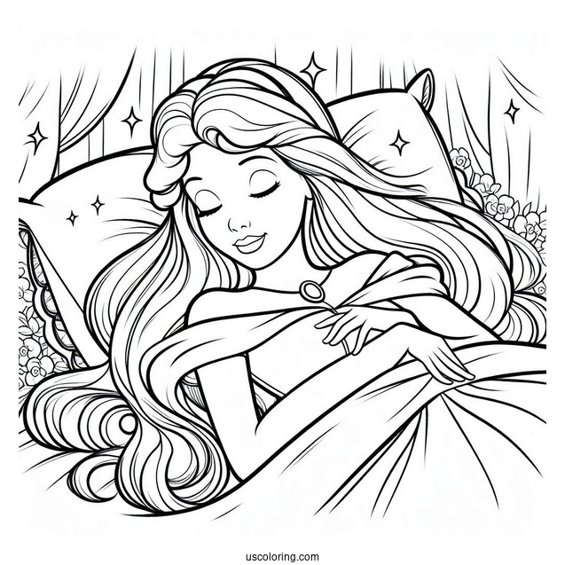 Sleeping Beauty In Deep Sleep Coloring Page For Kids