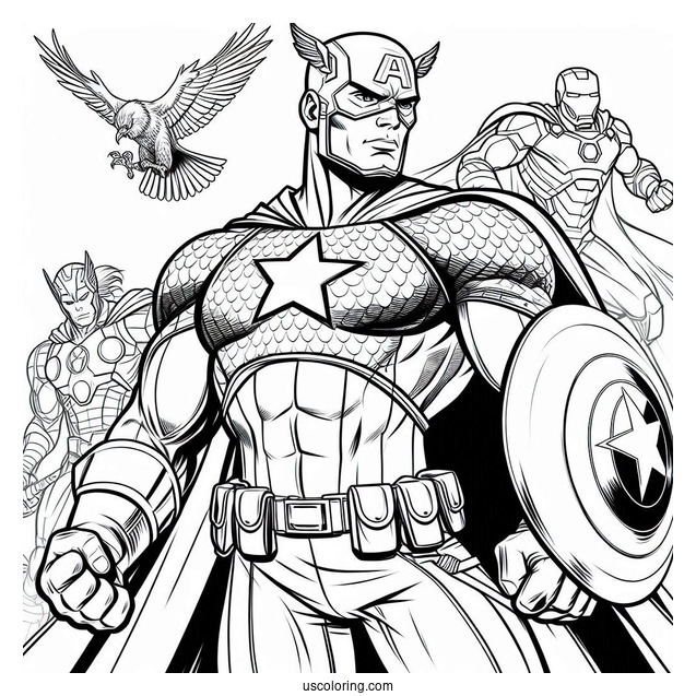 Captain America With Hulk, Iron Man, Thor, Black Widow and Hawk Eye