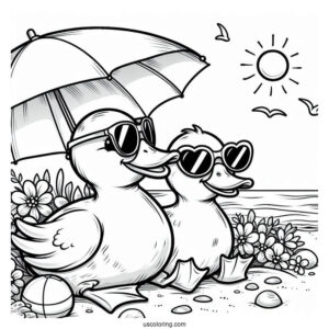 Two Ducks Wearing Sunglasses At The Beach