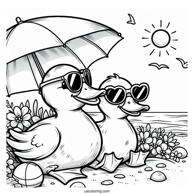 Two Ducks Wearing Sunglasses At The Beach