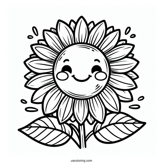 Cute Smiling Sunflower Coloring For Kids