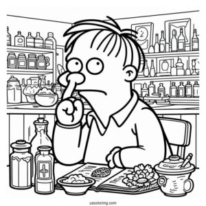 Simpsons Coloring Pages Of Ralph Wiggum Picking His Nose For Kids
