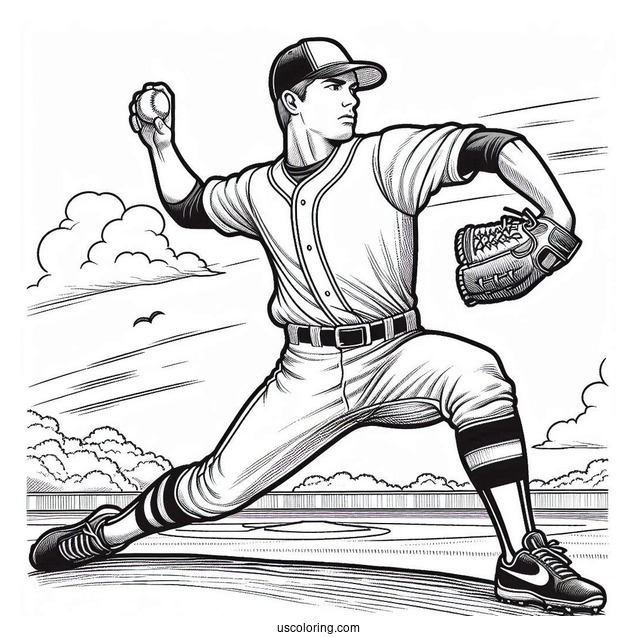 Baseball Coloring Page Of Player Warming Up to Pitch