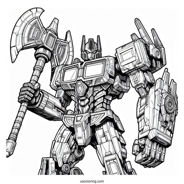 Jetpower Optimus Prime Coloring Page With Giant Axe