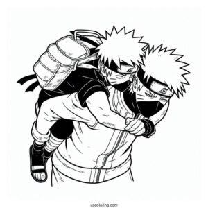 Kakashi Coloring Page Carrying Naruto On His Back