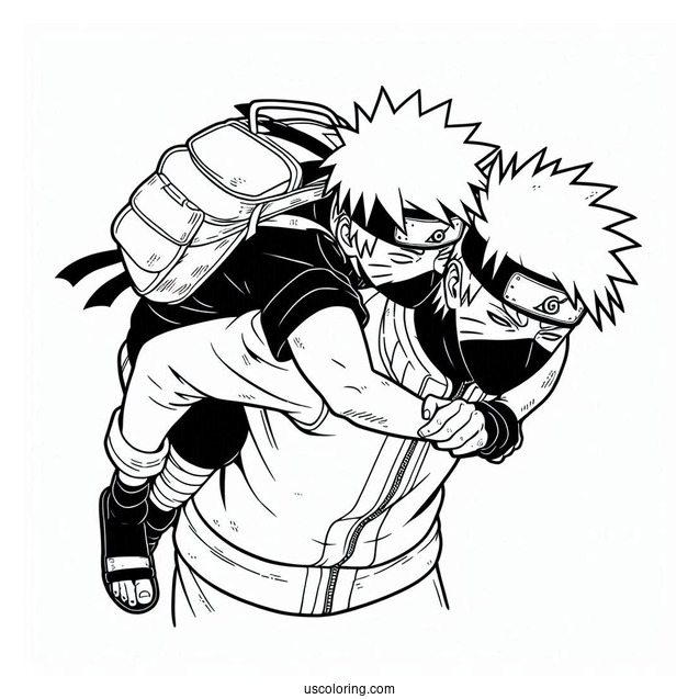Kakashi Coloring Page Carrying Naruto On His Back