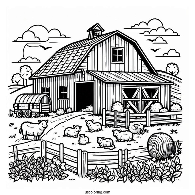 Coloring Page Of Farm Barn