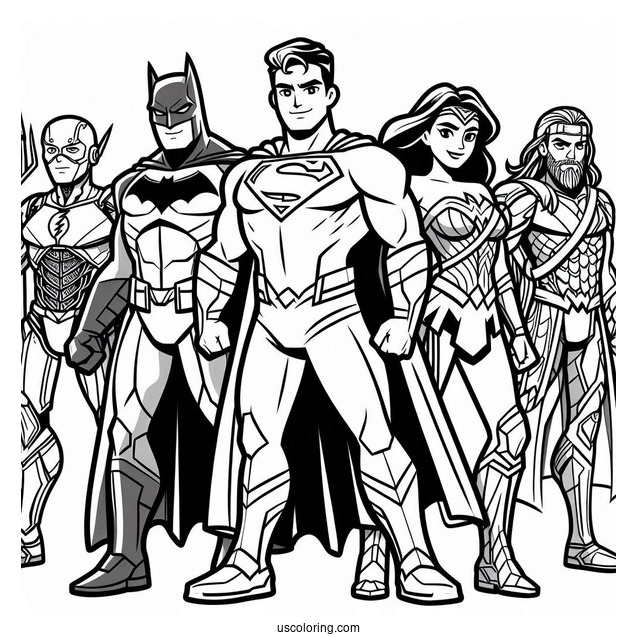 Cartoon Justice League Coloring Page With Major And Minor Characters