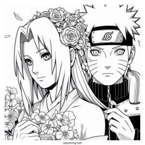 Teenage Naruto Coloring Page With Sakura And Kakashi In Konoha