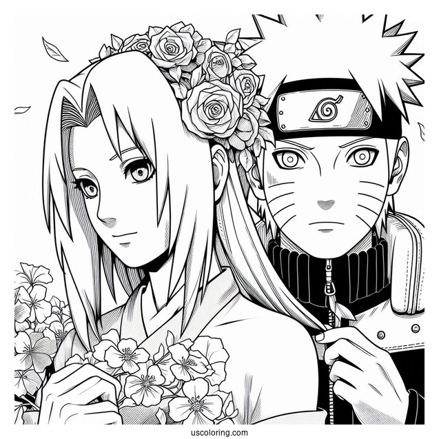 Teenage Naruto Coloring Page With Sakura And Kakashi In Konoha