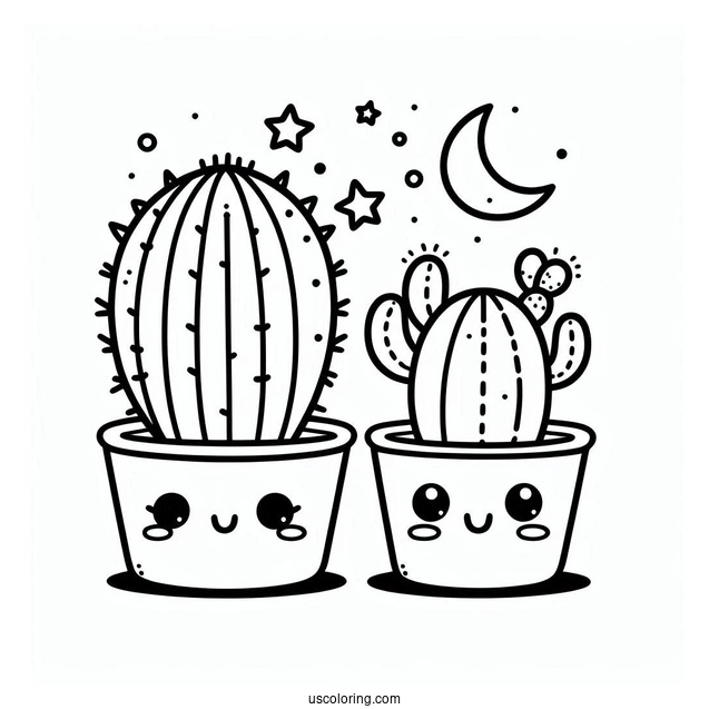 Easy Kawaii Cactus Coloring Page