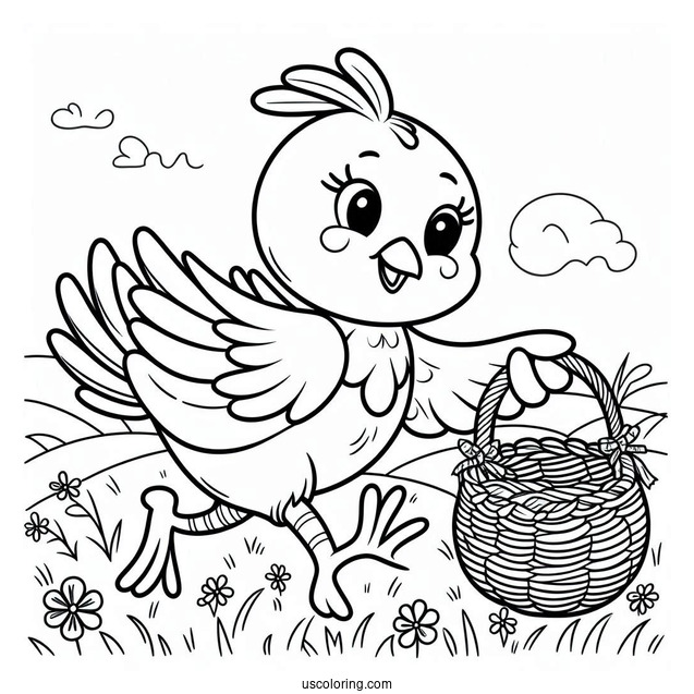 Big Bird Running In Field With Basket Coloring In For Kids