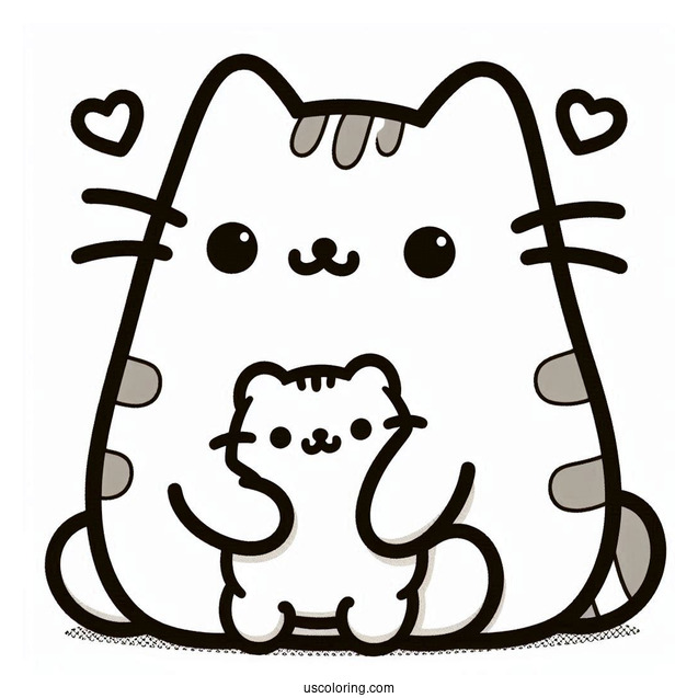 Cute Pusheen With Teddy Coloring Page