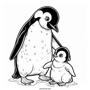 Emperor Penguin With Baby Chick Coloring In