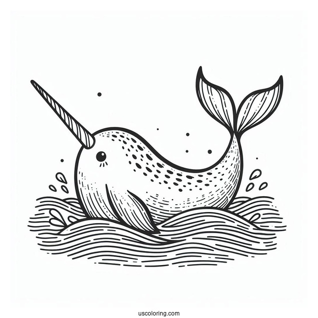 Large Narwhal Coloring Page With Tail Above The Water