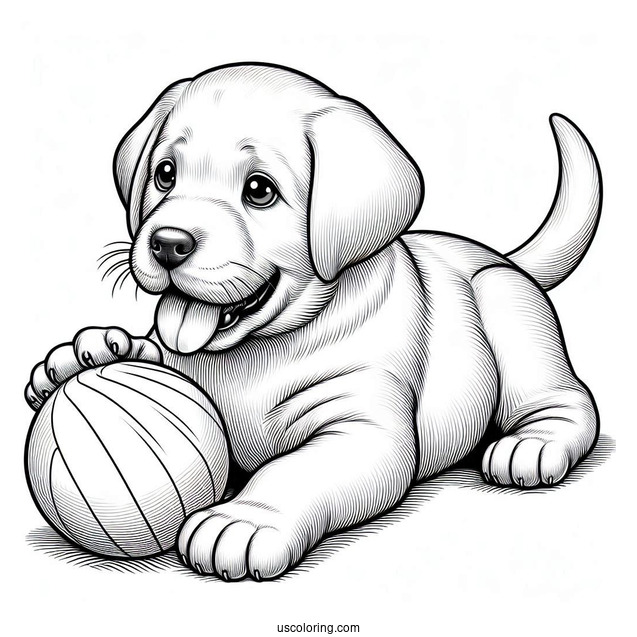 Realistic Labrador Puppy Playing With Ball Coloring In