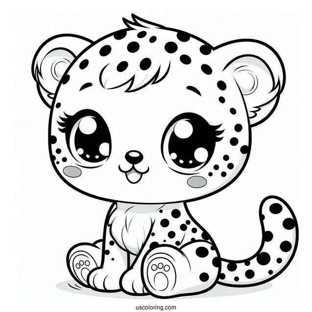 Kawaii Baby Cheetah Coloring Page Sitting Down