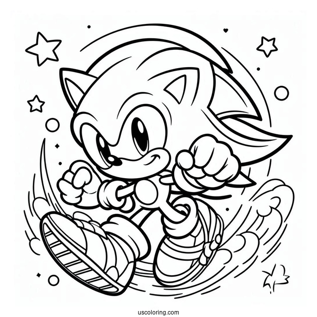 Simple Super Sonic Coloring Page Outline For Kids