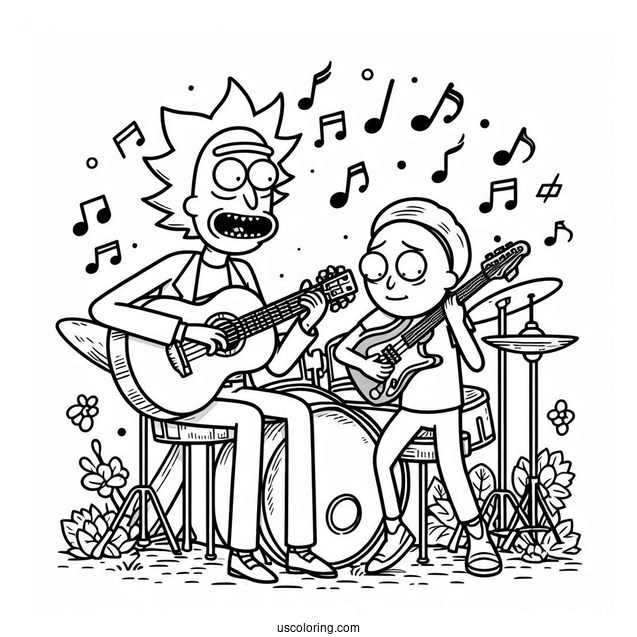 Rick And Morty Playing Music Coloring Page