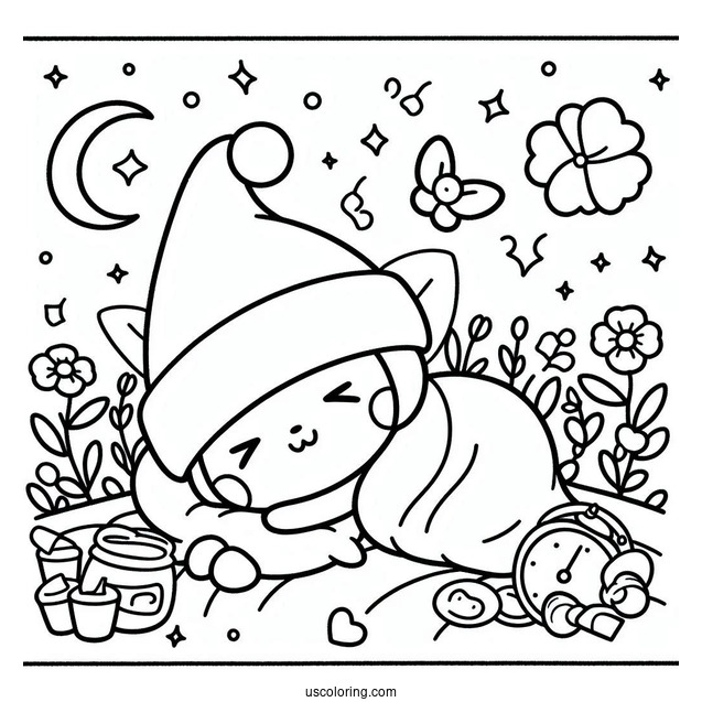 Easy Pochacco Coloring Page Sleeping