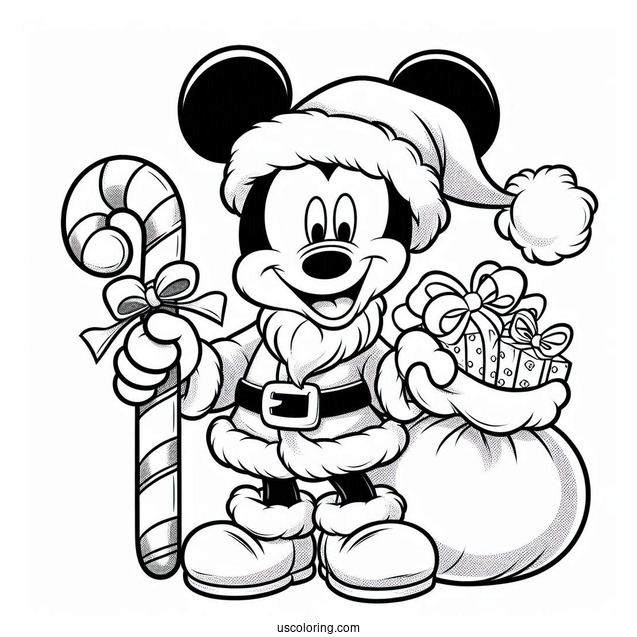 Mickey Mouse Dressed As Santa Coloring Page