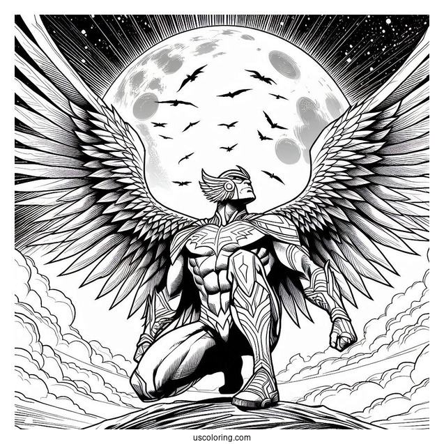 Justice League Coloring Page Of Hawkman In The Sky