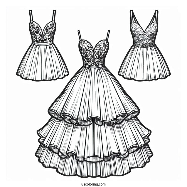 Formal Backless Dress Coloring Page With Tiered Skirt
