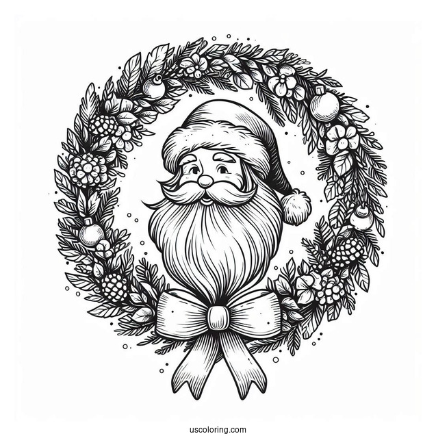 Santa Christmas Wreath Coloring Sheet