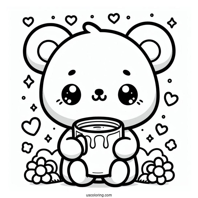 Kawaii Bear Holding A Cup O Milk Coloring Page For Kids