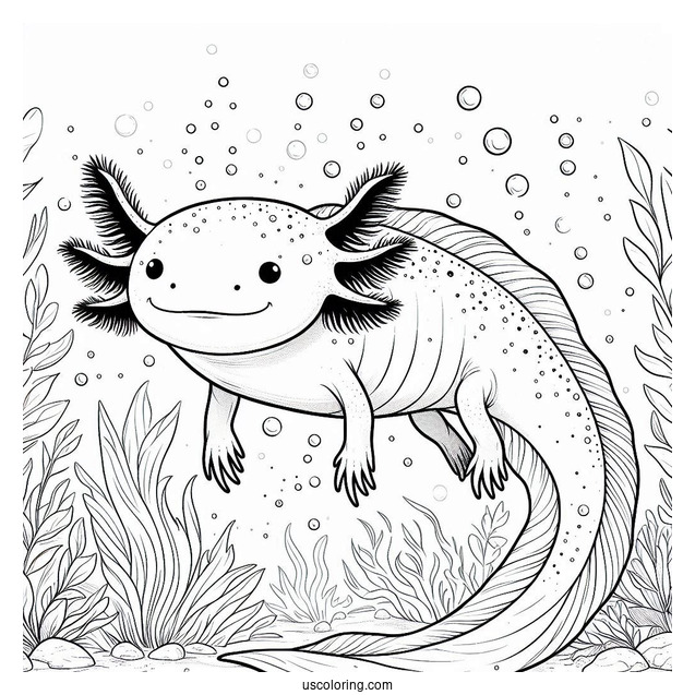 Realistic Axolotl Coloring Page Under The Sea