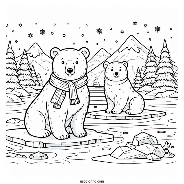 Coloring Page Of Polar Bears On Ice