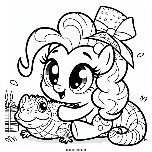 Birthday Girl Pinkie Pie Coloring Page Hugging A Lizard