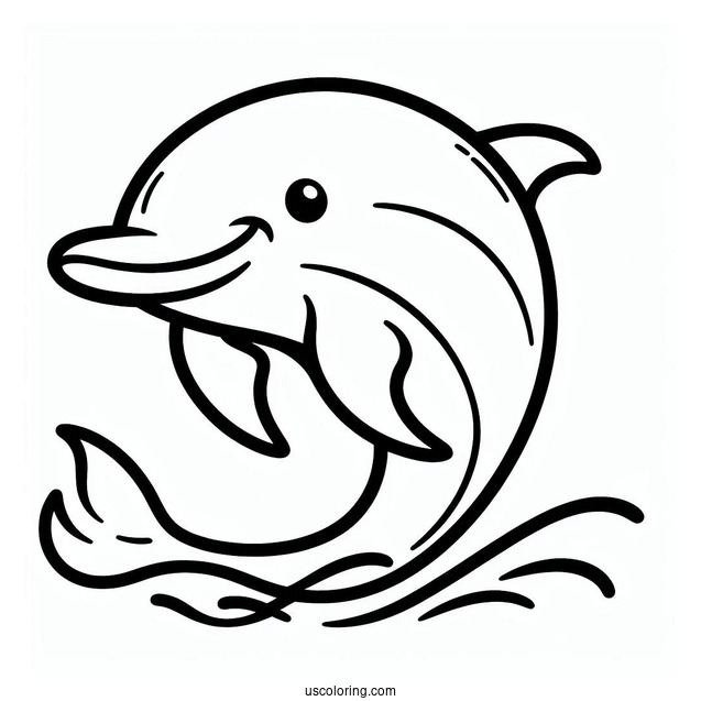 Simple Outline Of Smiling Dolphin To Color