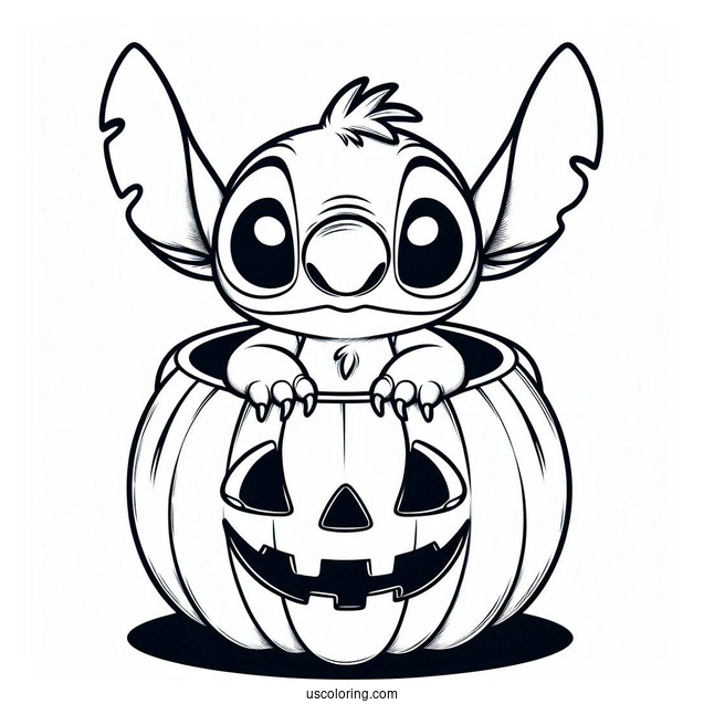 Pumpkin Coloring Page Of Cute Stitch Inside A Jack O Lantern For Kids