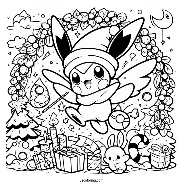 Pokemon Christmas Coloring Page V Card