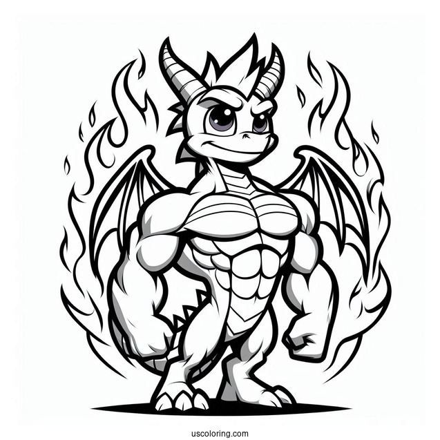 Muscular Sypro Coloring Page Standing In Front Of Flames