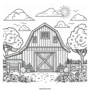 Coloring Page Of Farm Barn
