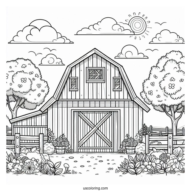Coloring Page Of Farm Barn