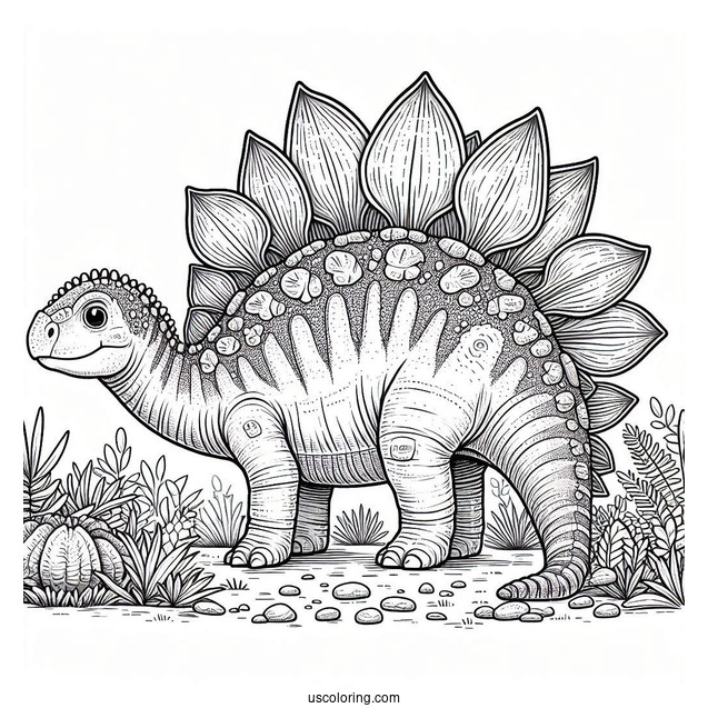 Stegosaurus Coloring Page With Detailed Skin And Dermal Plates