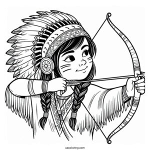 Native American Coloring Page Boy With Bow And Arrow For Kids