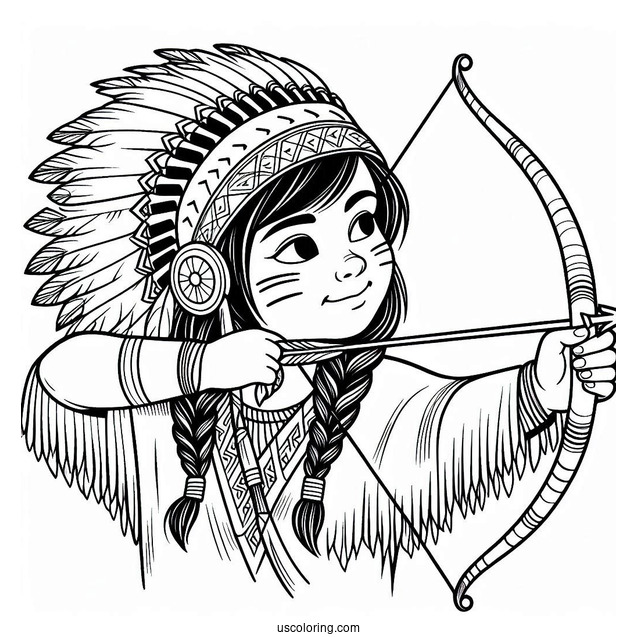 Native American Coloring Page Boy With Bow And Arrow For Kids