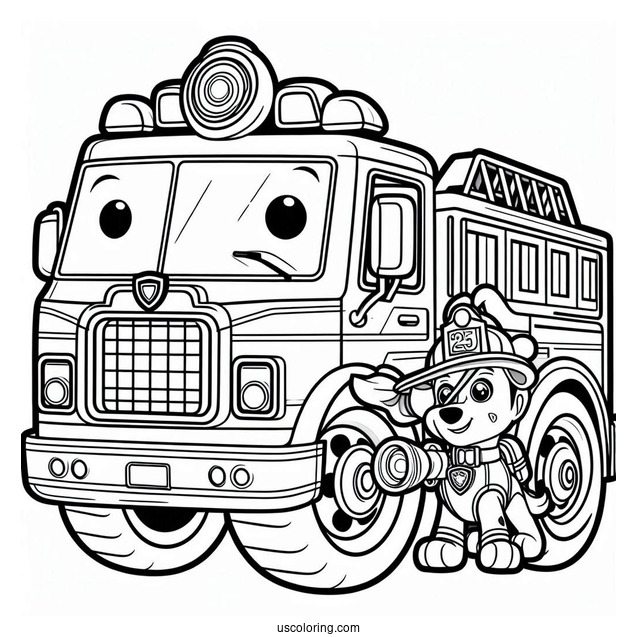 Marshall With Fire Truck Coloring Page