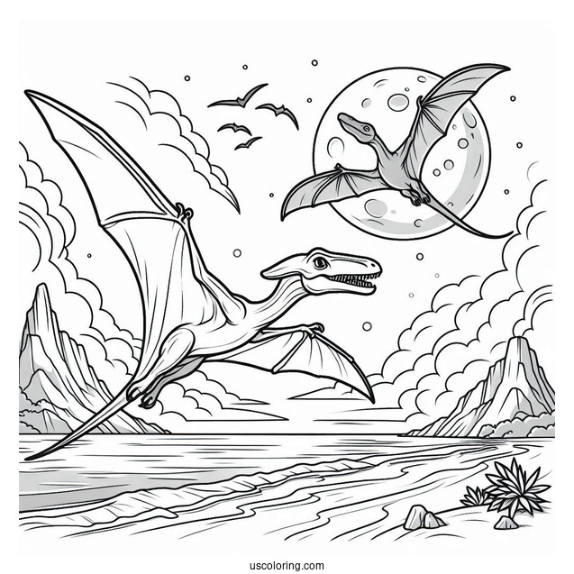 Pterodactyl Coloring Page About To Attack From The Sky