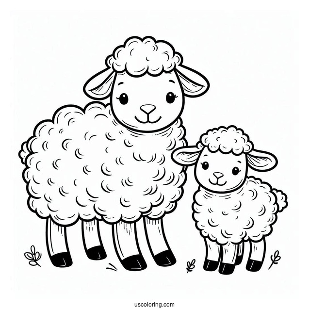 Sheep And Baby Lamb Coloring For Kids