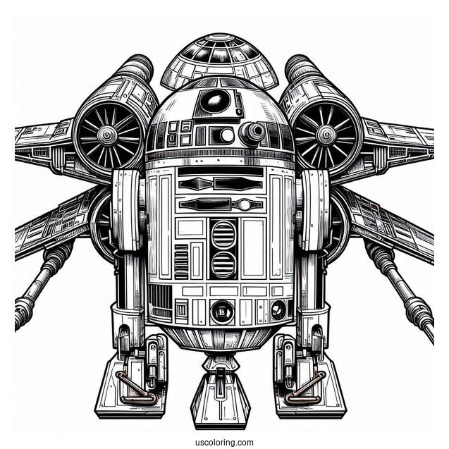 R2-D2 Coloring Page On Top Of X-Wing