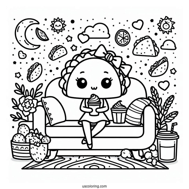 Taco Sitting On A Couch Coloring Sheet For Kids